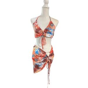 NWT- SHEIN 2 piece Floral Print‎ Tie Front Halter & Beach Skirt Size L